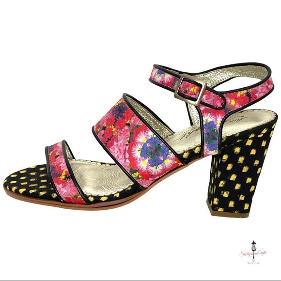 ANTHROPOLOGIE Miss Albright Specialty Petunia Floral Mixed Print Sandals Heels 9 - Picture 1 of 16